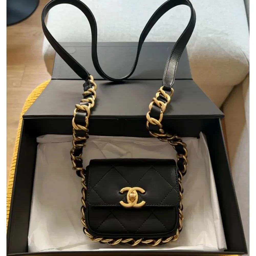 CHANEL Mini Flap Quilted Handbag Gold Hardware Black